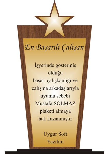 En Başarılı Çalışan Plaketi Ahşap Mdf Gold Levhaya Baskılı ,kişiye Özel Isim Baskısı Yapılabilir