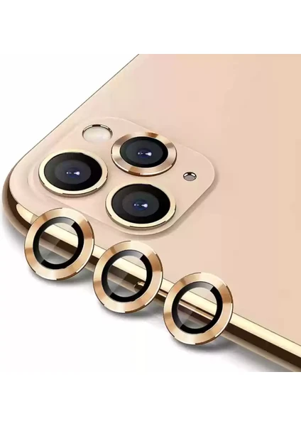 iPhone 11 Pro Max Kamera Koruyucu Lens Alüminyum Alışımlı Cam (gold)