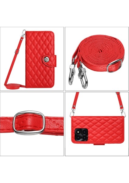 Sun Shop Honor X6A Için Crossbody Eşkenar Dörtgen Doku Pu Kılıf (Yurt Dışından)