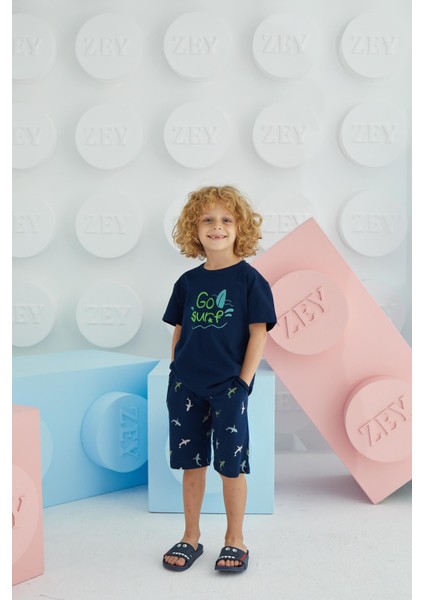 Erkek Çocuk Kısa Kol Lacivert Şortlu Pijama Takım C7T6N68