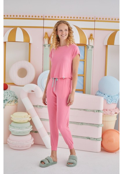 Kadın Kısa Kol Pembe Pijama Takım C7T1N851