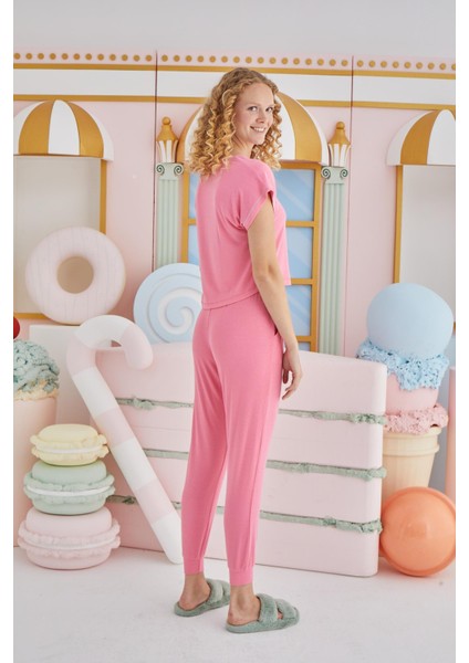 Kadın Kısa Kol Pembe Pijama Takım C7T1N851