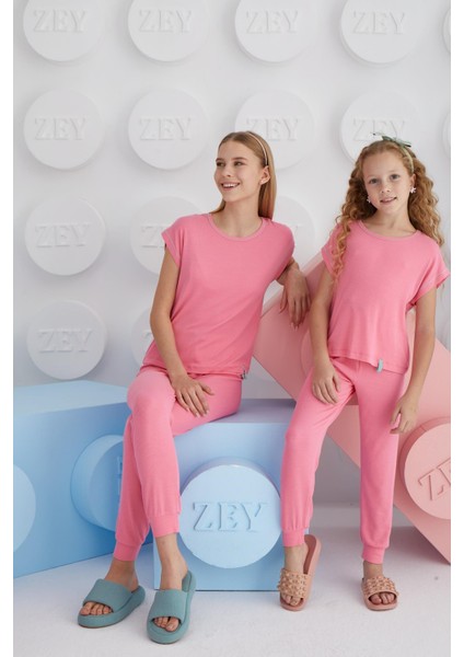 Kız Garson Kısa Kol Pembe Pijama Takım C1T8N68