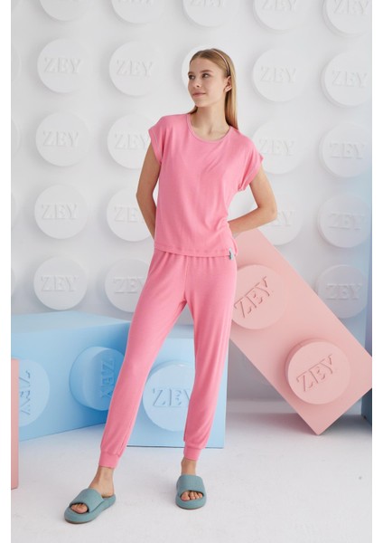 Kız Garson Kısa Kol Pembe Pijama Takım C1T8N68