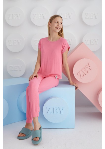 Kız Garson Kısa Kol Pembe Pijama Takım C1T8N68