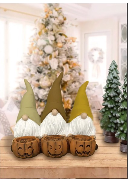 Dekoratif Üçlü Gnome Cüce Mumluk Biblo