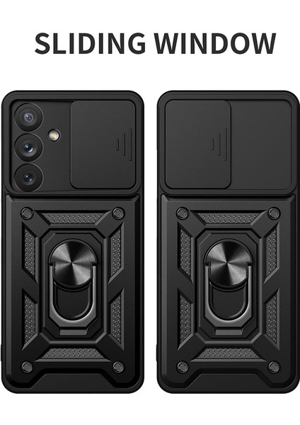 Samsung Galaxy A15 Uyumlu Kılıf Pars Lens Sürgülü Yüzüklü Standlı Korumalı Kılıf