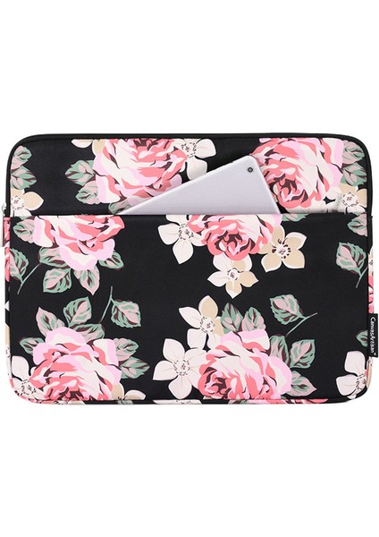 15-Inç Dizüstü Bilgisayarlar Için Darbeye Dayanıklı Kol Çantası Taşınabilir Taşıma Çantası Gül Desenli Baskılı Dış Kılıflı Saklama Çantası-Siyah (Yurt Dışından)