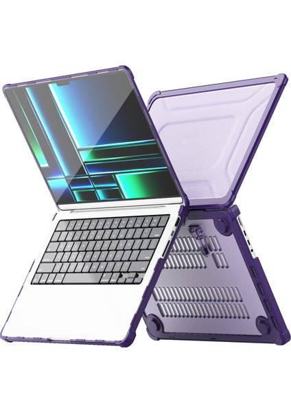 MacBook Pro 14 Inç (2021)/(2023) (A2442 M1 Pro / M1 MAX/A2779) Isı Dağılımı Sert Pc+Tpu Laptop Kılıfı, Kickstand-Mor Için (Yurt Dışından)