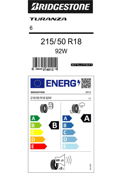 215/50 R18 92W Turanza 6 Suv Yaz Lastiği (Üretim Yılı: 2024)