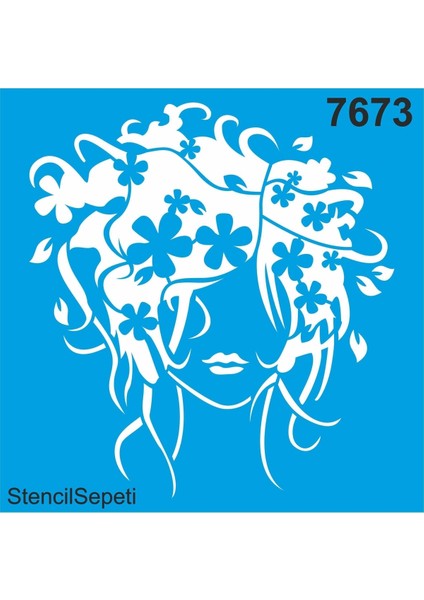 Çiçekler ve Kadın - Stencil Boyama Şablonu 20X20CM