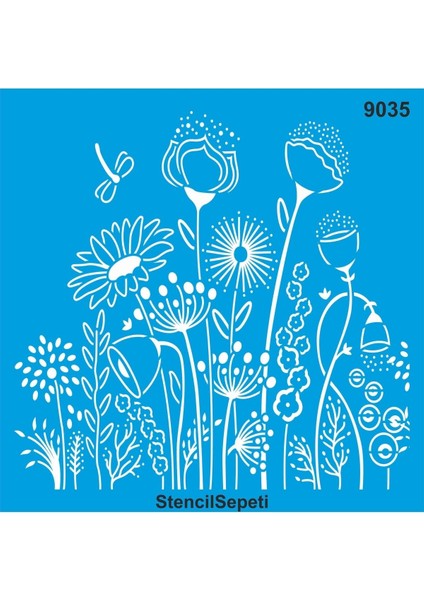 Çiçekli Duvar Deseni - Stencil Boyama Şablonu - 30X30CM