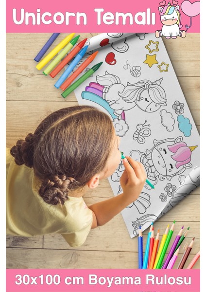 30x100 CM Unicorn Temalı Boyama Kağıdı
