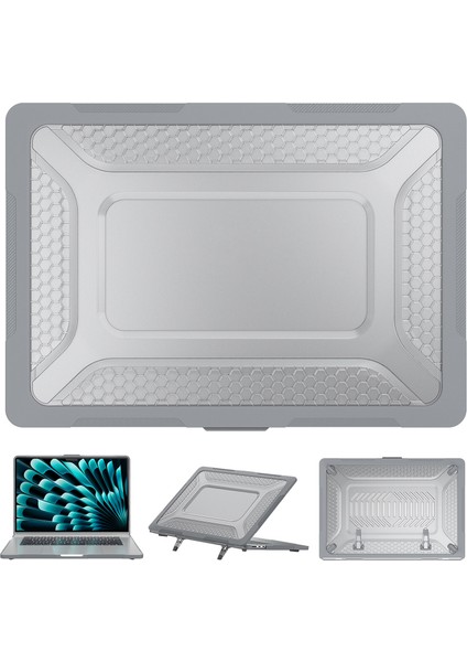 Macbook Air 15 Inç (2023) M2 A2941 /(2024) A3114 M3 Kaymaz Laptop Çantası Petek Isı Dağılımı Kickstand Pc + Tpu Kapak-Gri (Yurt Dışından)
