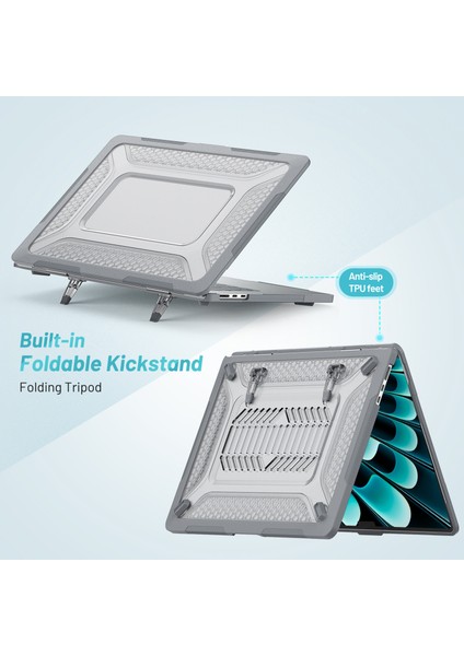 Macbook Air 15 Inç (2023) M2 A2941 /(2024) A3114 M3 Kaymaz Laptop Çantası Petek Isı Dağılımı Kickstand Pc + Tpu Kapak-Gri (Yurt Dışından)