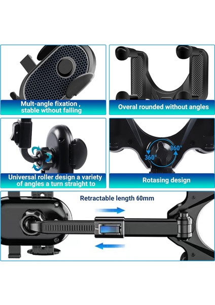 Dönebilen ve Geri Çekilebilir Araç Telefonu Tutucu, Araba Için Dikiz Aynası Telefon Tutucu, Iphone, Samsung ve Diğer Akıllı Telefonlar Için Vantuz Tabanı ve Teleskopik Kol ile 360 (Yurt Dışından)
