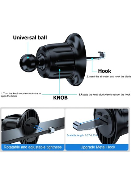 Araba Için Telefon Montajı, Havalandırmalı Cep Telefonu Tutucu Eller Serbest Beşik, Evrensel Sabit Kolay Kelepçe Telefon Tutucu Montajı, iPhone 14 13 12 Pro Max ve Daha Fazla Akıll (Yurt Dışından) fırsatları