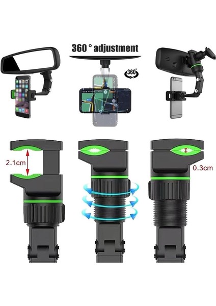 Rotato Grip Cep Telefonu Tutucu, Rotatogrip Telefon Tutucu, Çok Fonksiyonlu Dikiz Aynası Telefon Tutucu, 360 Araç Dikiz Aynası Telefon Tutucu, Araç Montajlı Telefon ve Gps Için (Si (Yurt Dışından) modelleri