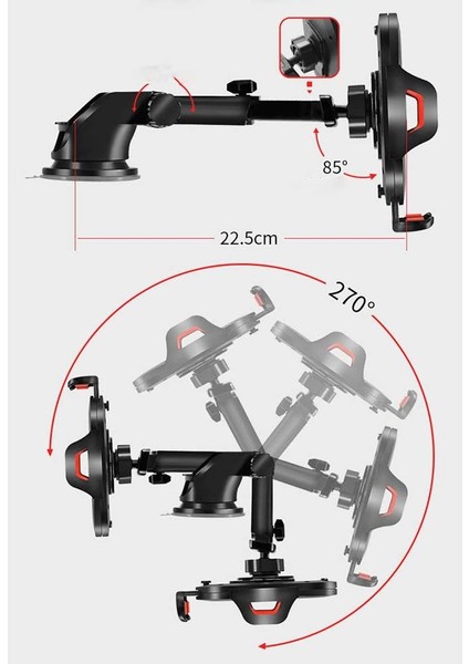 Araba Için Gösterge Paneli ve Ön Cam Telefon Tutucu Montajı Ayarlanabilir Tek Elle Çalıştırma 360 Açı Döndürme Ücretsiz Genişliği 5-8.5cm Olan Telefonlar Için Uygun iPhone 11 12 13 (Yurt Dışından)