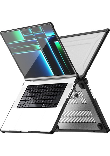 MacBook Pro 16 Inç (2021)/(2023) (A2485 M1 Pro / M1 MAX/A2780) Kaymaz Laptop Kılıfı Isı Dağılımı Pc + Tpu Kickstand Kapak-Siyah (Yurt Dışından)