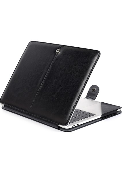 Crazy Horse Deri Kılıf MacBook Air 13,3 Inç Retina Ekran A2337 M1 (2020)/AIR 13,3 Inç Retina Ekran A2179 (2020)/AIR 13,3 Inç (2019) (2018) A1932-SIYAH (Yurt Dışından)