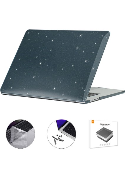 Macbook Air Için 15 Inç (2023) A2941 (Abd Versiyonu) Tpu Klavye Filmi + Anti-Toz Fişleri ile Glitter Pc Laptop Kılıfı-Siyah (Yurt Dışından)