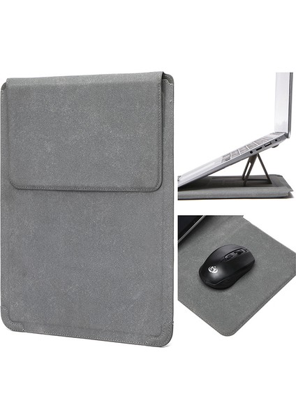12-13.3 Inç Laptop Çantası Pu Deri Ultra Ince Katlanır Stand Dizüstü Taşıma Çantası-Mat Gri (Yurt Dışından)