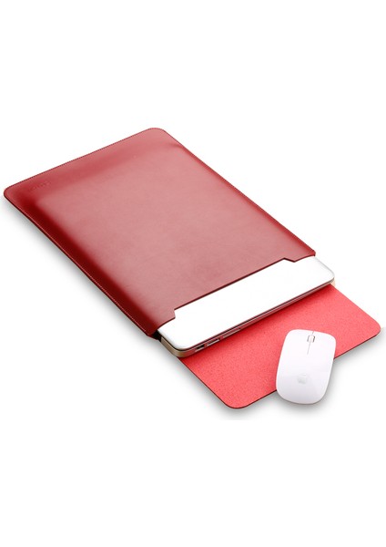 Retina Ekranlı MacBook 12-Inç Için Mouse Pad'li Deri Kol Çantası Kılıfı (2015)-ŞARAP Kırmızısı (Yurt Dışından)
