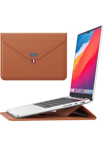 13-14 Inç Yastıklı Laptop Çantası Standı Pu Deri Zarf Laptop Çantası Taşıma Kol Çantası-Kahverengi (Yurt Dışından)