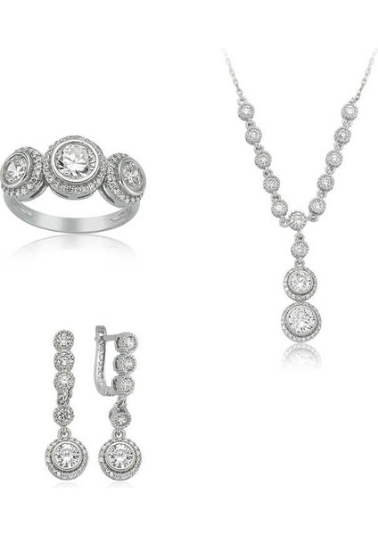 Gümüş Beyaz Taşlı Su Yolu Bayan Set