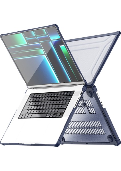MacBook Pro 16 Inç (2021)/(2023) (A2485 M1 Pro / M1 MAX/A2780) Kaymaz Laptop Kılıfı Isı Dağılımı Pc+Tpu Kickstand Kapak Lacivert (Yurt Dışından)