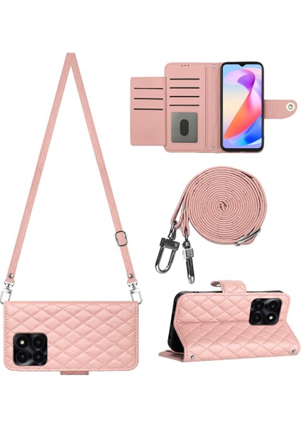 Honor X6A Için Crossbody Eşkenar Dörtgen Doku Pu Kılıf (Yurt Dışından)