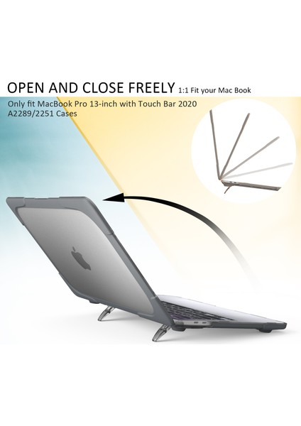MacBook Pro 13 Inç A2251/A2289/A2338-GRI Için Destekleyici Stand ile Sert Pc Laptop Kılıfı Sleev Dizüstü Bilgisayar Kapağı (Yurt Dışından)