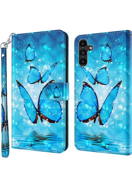 Samsung Galaxy A35 5g Cep u 3D Desenli Mavi li Pu Deri Stand Telefon Kılıfı (Yurt Dışından) fiyatları