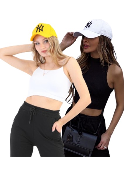 Unisex Ny Nakışlı Mavi Kep Şapka 2'li Set