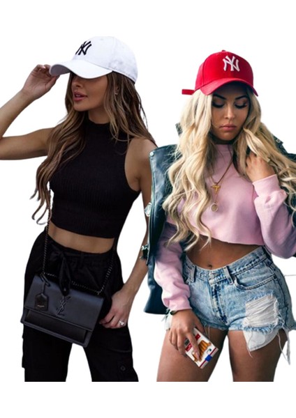 Unisex Ny Nakışlı Mavi Kep Şapka 2'li Set