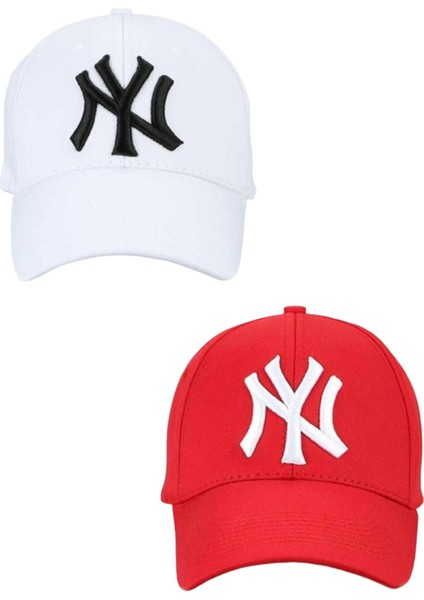 Unisex Ny Nakışlı Mavi Kep Şapka 2'li Set modelleri