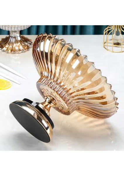 Avrupa Tarzı Ultra Lüks cam Meyve Tabağı - Metal Ayaklı Meyve Salata Kasesi