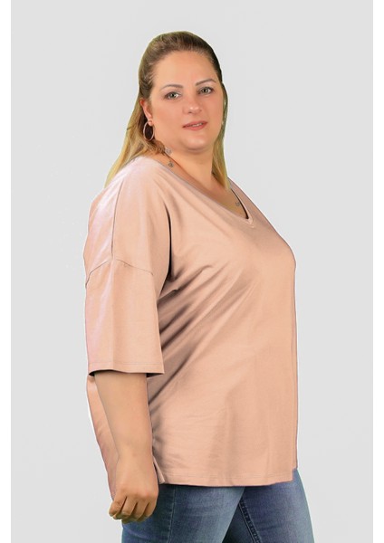 Büyük Beden Kadın V Yaka Süprem T-Shirt fırsatları