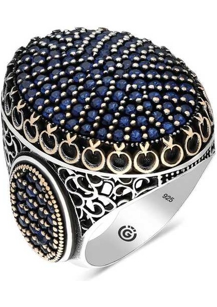 Gümüş Lacivert Zirkon Taşlı Oval Erkek Yüzük