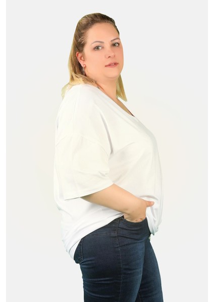 Büyük Beden Kadın V Yaka Süprem T-Shirt fiyatları