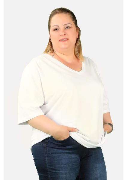 Büyük Beden Kadın V Yaka Süprem T-Shirt modelleri