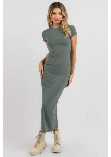 Füme Basic Yarım Balıkçı Uzun Elbise MG1856