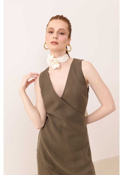 Midi Keten Elbise Haki Y2411026_023 modelleri