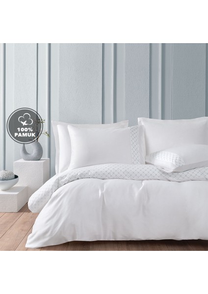 Hayley Çift Kişilik Krep Nakışlı Nevresim Takımı - Beyaz