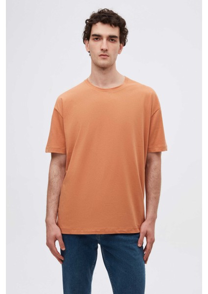 Oversize Tarçın Bisiklet Yaka %100 Pamuk T-Shirt 6HC14ORT02006