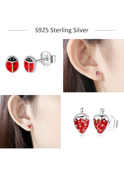 ETYE3253 2022 Moda Takı Noel Saplama Küpe Hayvan Uğur Böceği Yonca Kalp Terling Gümüş Küçük Küpe Kadınlar Çocuklar Kızlar Için (Yurt Dışından) fırsatları