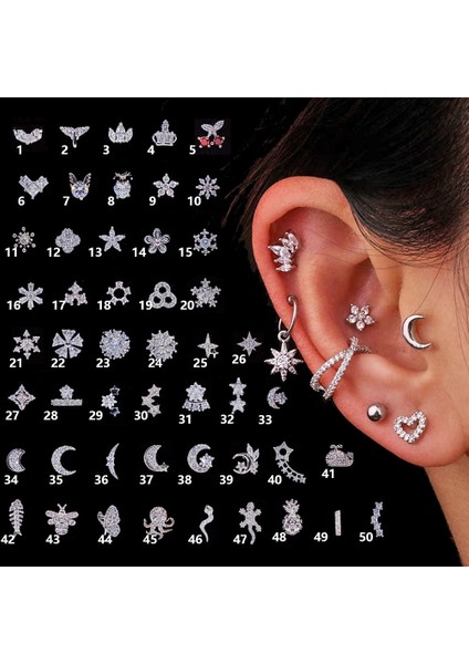 No.49 Tarzı No.1-No.50 Tyles Seçin Çelik Kulak Tragus Kıkırdak Delici Ay Yıldız Kıkırdak Küpe Kabuklu Tragus Damızlık Helix Kıkırdak Delici (Yurt Dışından)
