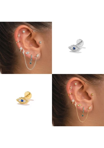 No.3 Boyutu Aide Terling Gümüş 1 Adet Düz Uçlu Piercing Takı Kadınlar Için Zirkon Nazar Yıldırım Küre Saplama Küpe Labret Dudak Yüzük (Yurt Dışından)