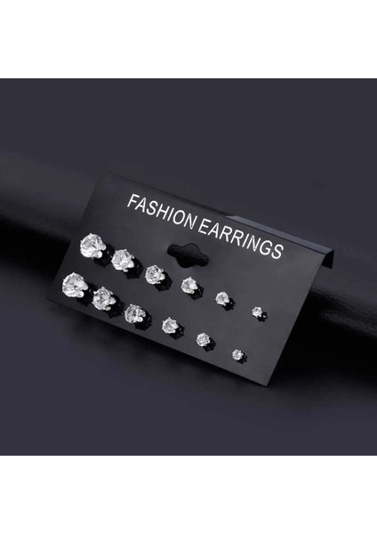 E741 Alıutom Moda 6 Çift Set Punk Zirkon Kristal Saplama Küpeler Kadınlar Için Set Yuvarlak Çiçek Gotik Tasarım Brincos Takı Bijoux (Yurt Dışından)